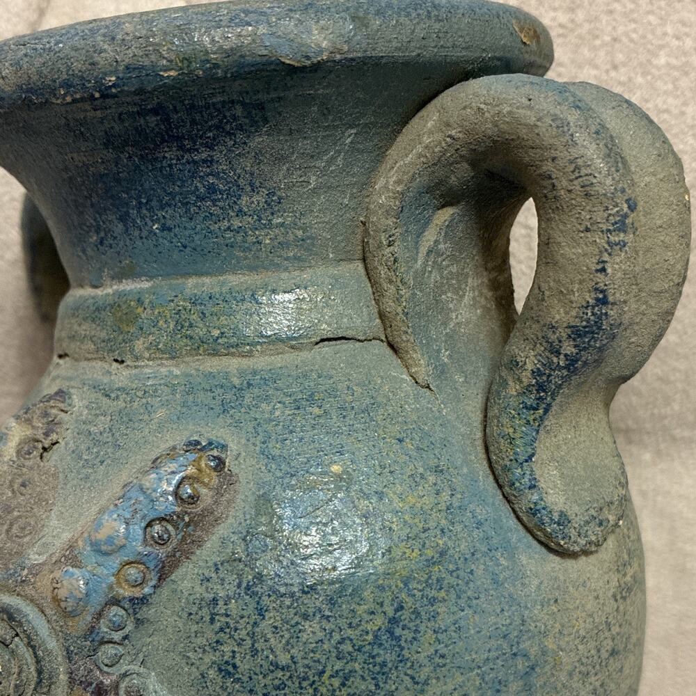 Coastal Ceramic Starfish Vase Blue Nautical Rustic Pottery 2 Handle Jar Mexico - Picture 7 of 9